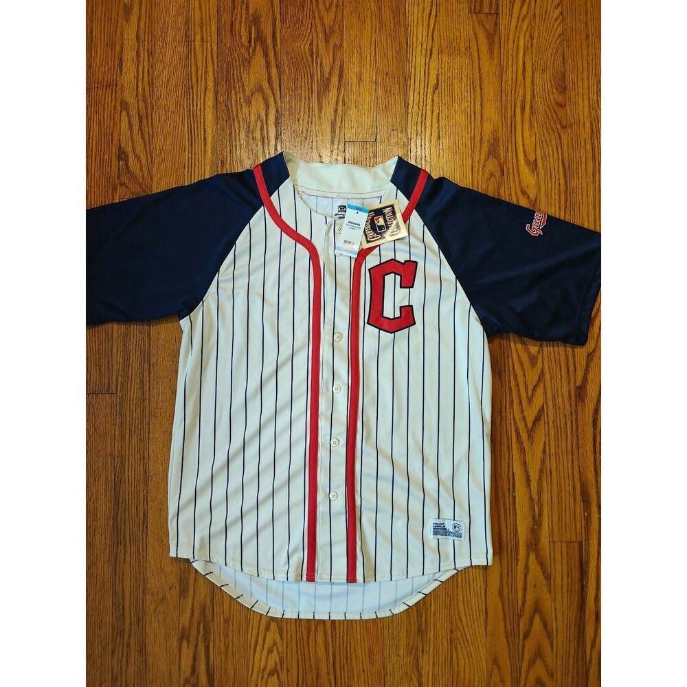 MLB Cleveland Indians Guardians Button Down Jersey NWT Cooperstown Collection Lg
